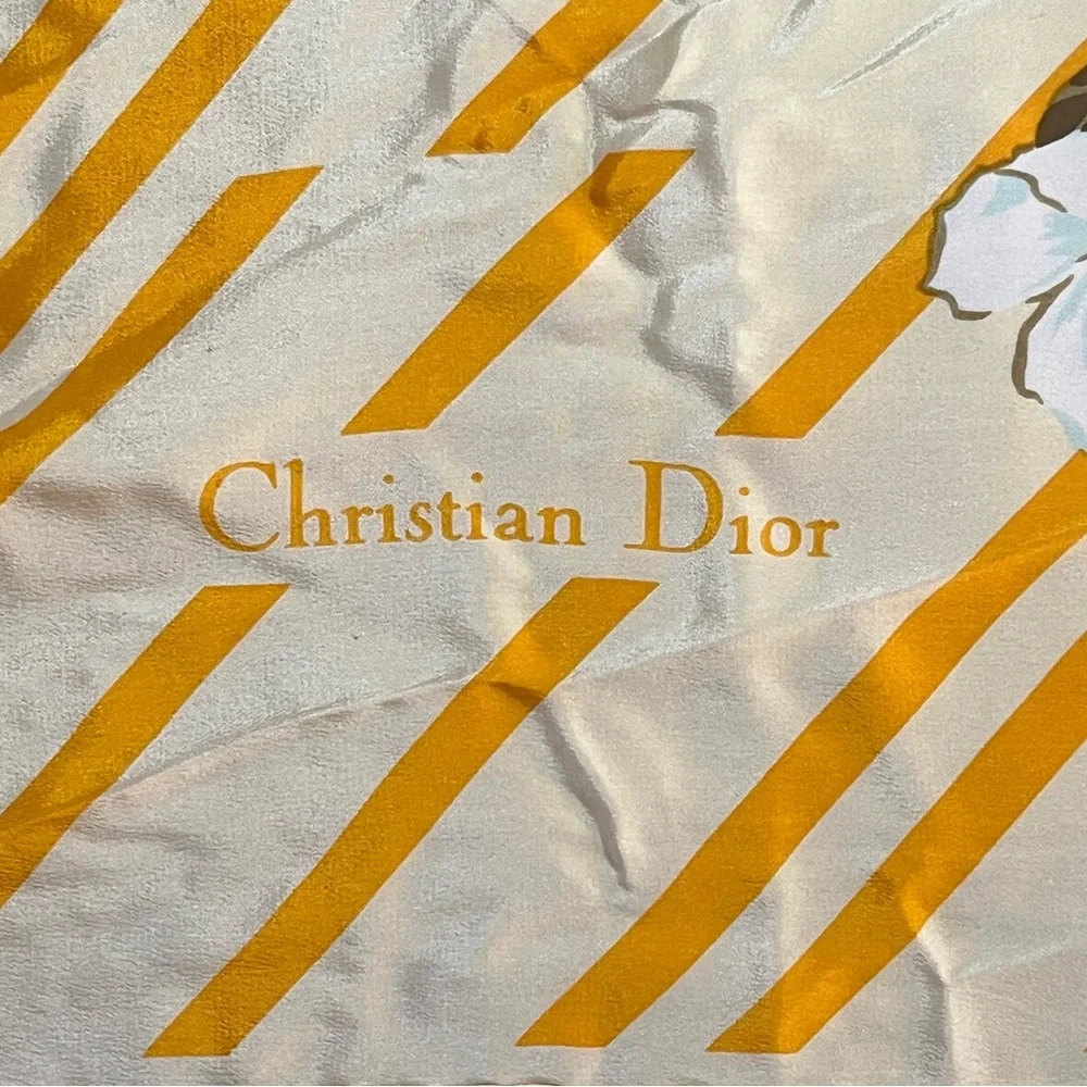 ✨ Vintage Christian Dior Silk Scarf Yellow Stripe Floral ✨